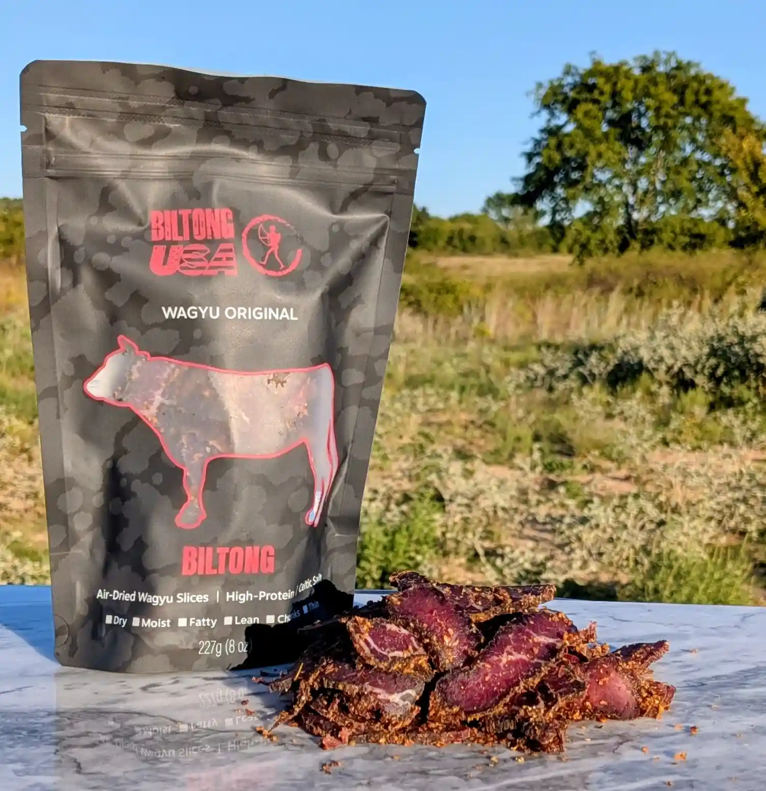 Home | Biltong USA Biltong USA Wagyu Biltong made from US Wagyu beef, sliced and traditionally air-dried