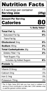 2026 Dried Mangos Nutrition Label Only