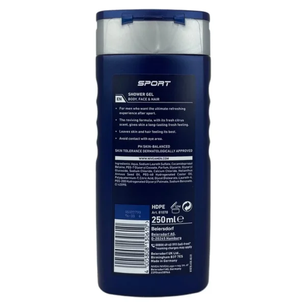 Nivea Men Sport Shower Gel 250ml - Image 2