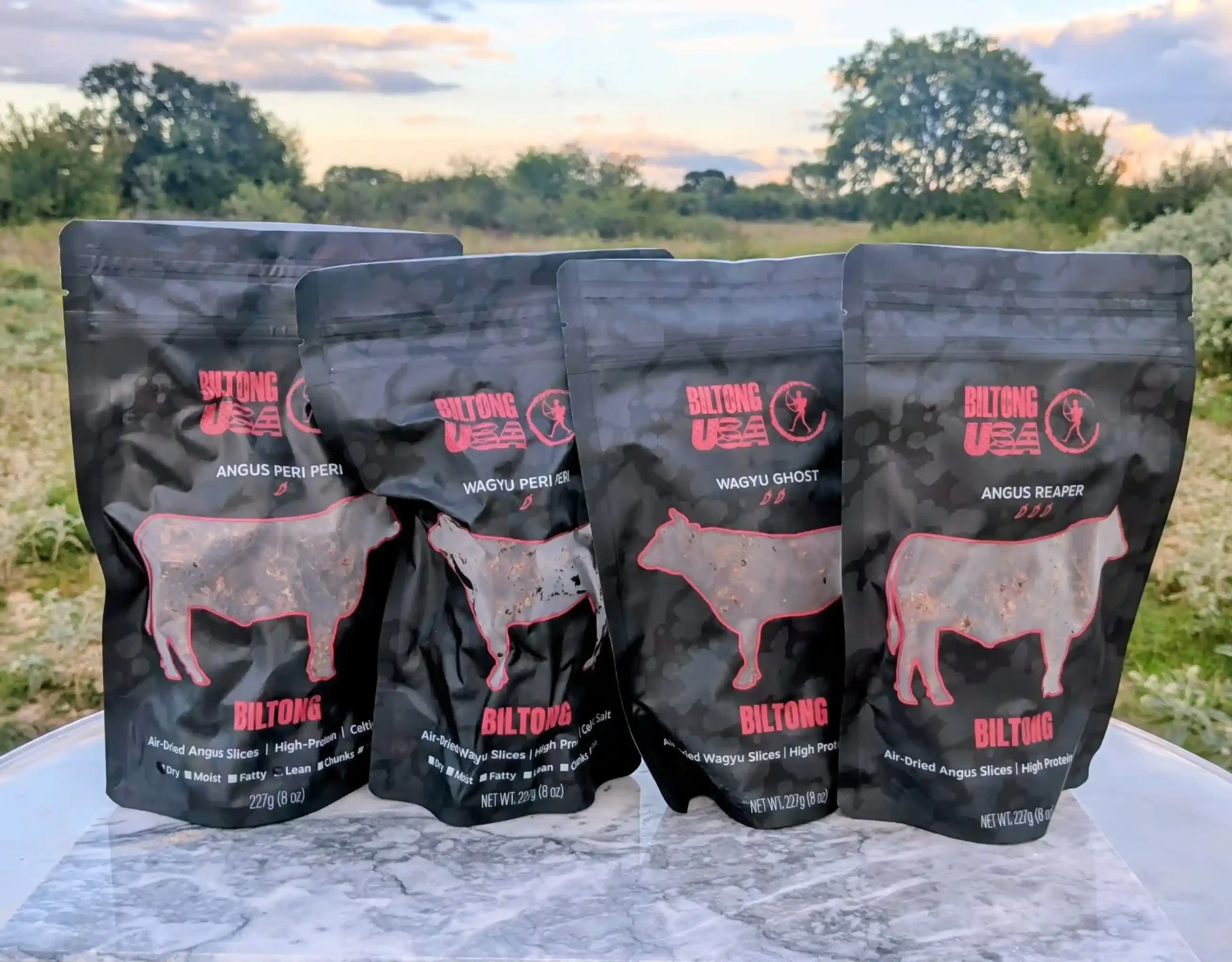Travel Hot Quartet 4 x 8oz Angus & Wagyu Peri Peri, Wagyu Ghost & Angus Reaper | Biltong USA Travel Hot Quartet 4 x 8oz Angus & Wagyu Peri Peri, Wagyu Ghost & Angus Reaper